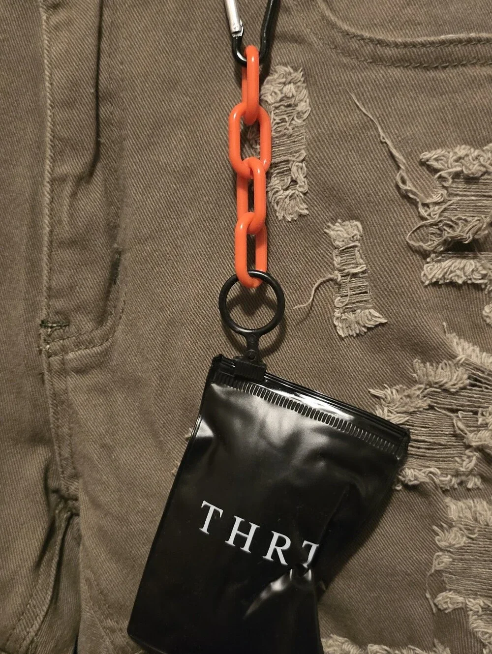 Thrt Denim Mens Olive Distressed Embroidered Jeans